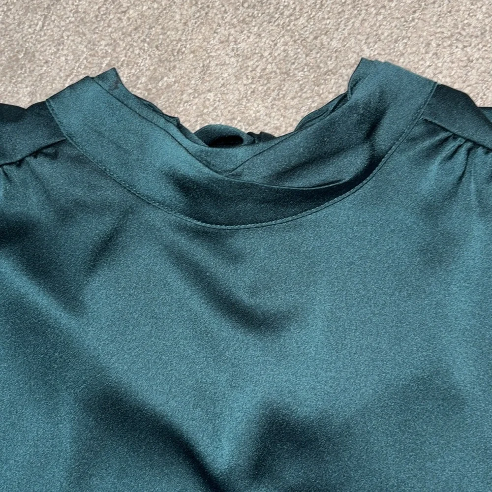 LOFT Green Satin Long-Sleeve Blouse